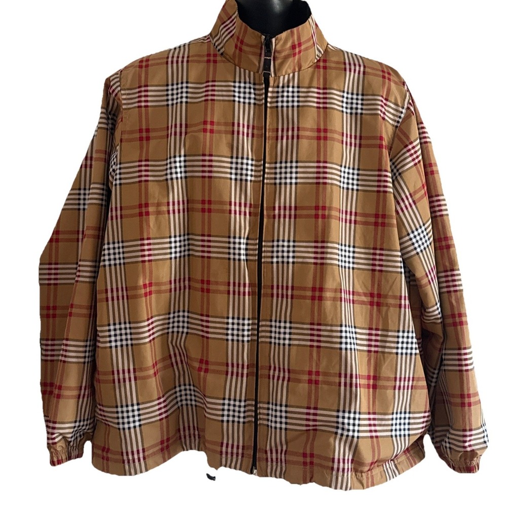 Catalina Women's Full Zip Cappuccino Plaid Windbreaker Rain Weather Jacket Sz XL